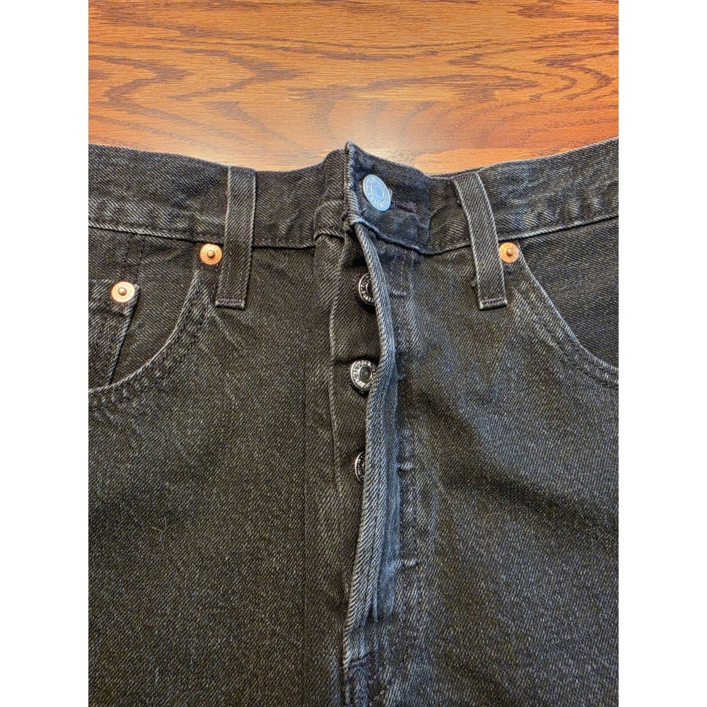 Levi's 501 Jean Shorts Womens 30 Black Denim High Rise Button Fly‎ Cutoff Frayed - Picture 2 of 11